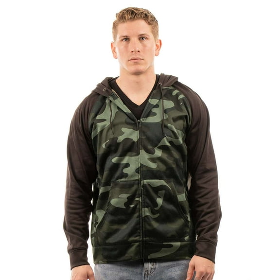 Burnside B8660 Men's Performance Full Zip Raglan Hoodie-Green Camo/Black-2XL