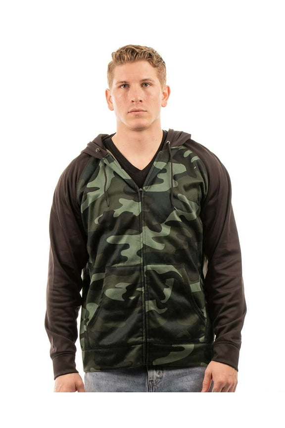 B8660 Men's Performance Full Zip Raglan Hoodie-Green Camo/Black-2XL