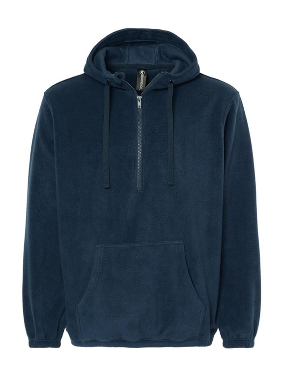 - Polar Fleece Quarter-Zip Hooded Pullover - 3600 - Navy - Size: L