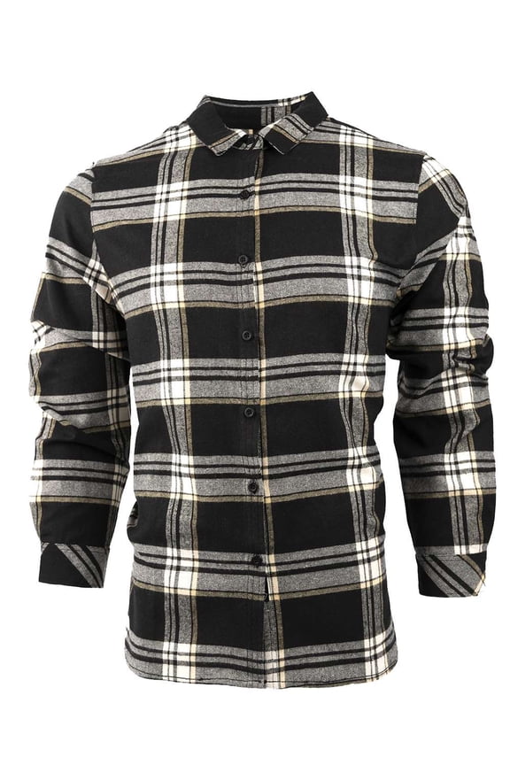 Women's No Pocket Yarn-Dyed Long Sleeve Flannel Shirt 5212 Black/ Ecru M