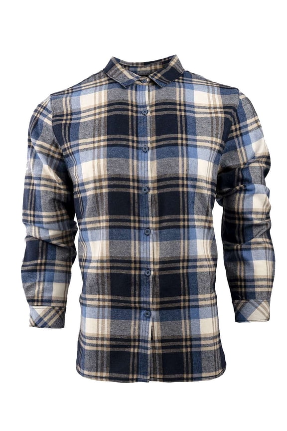 Women's No Pocket Yarn-Dyed Long Sleeve Flannel Shirt 5212 Blue/ Ecru M