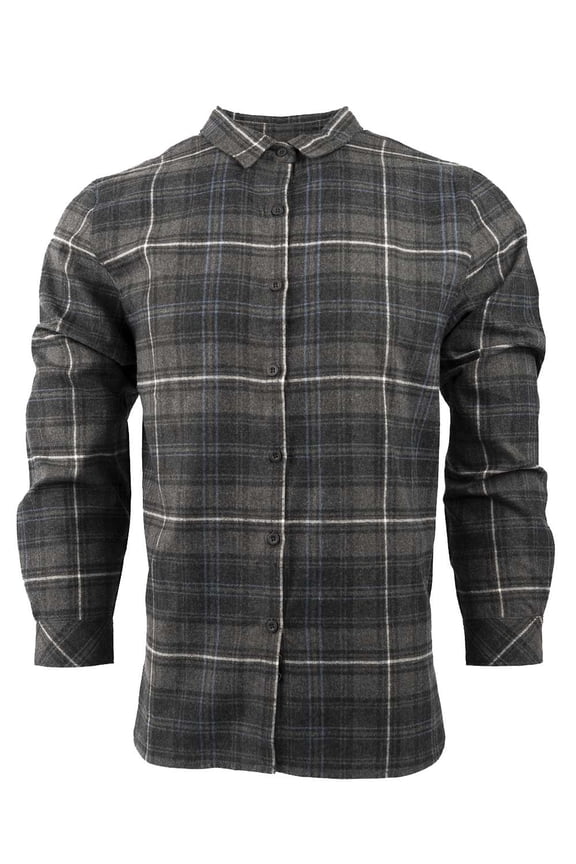 Women's No Pocket Yarn-Dyed Long Sleeve Flannel Shirt 5212 Charcoal/ Blue L