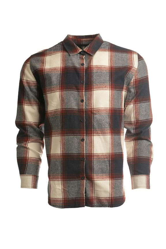 Women's No Pocket Yarn-Dyed Long Sleeve Flannel Shirt 5212 Crimson/ Ecru S