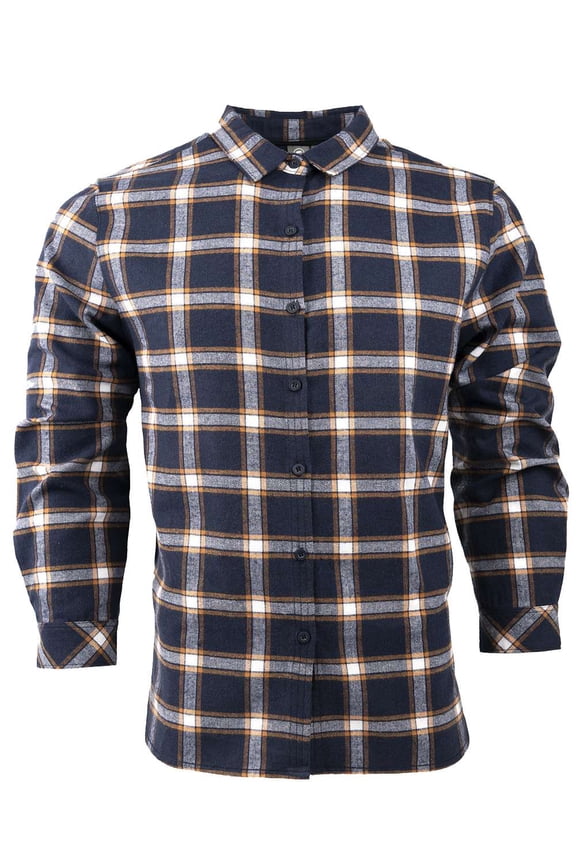 Women's No Pocket Yarn-Dyed Long Sleeve Flannel Shirt 5212 Navy/ Orange 2XL