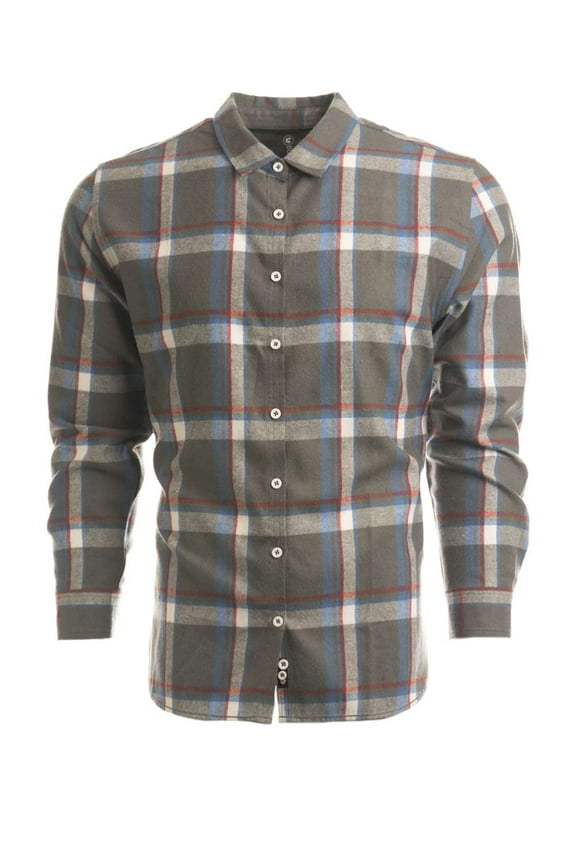 Ladies' Yarn-Dyed Long Sleeve Plaid Flannel Shirt - STEEL/ WHITE - M