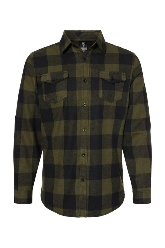 - Yarn-Dyed Long Sleeve Flannel Shirt - 8210 - Army/ Black - Size: L