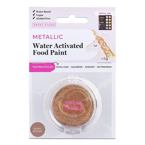 Burnt Bronze Water Activated Edible Food Paint Pan, Refill Palette By Edible Art with 1 Fine-Line Brush - Water Based Vegan Cake Paint, Water Activated Icing Paint (5 Grams)
