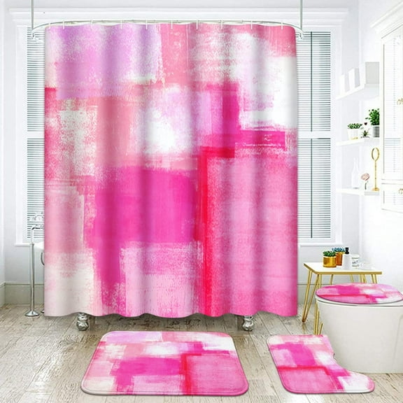 Burnt Brown Grey Bathroom Set with Shower Curtain and Rugs Accessory, Abstract Painting Modern Shower Curtain Set, Abstract Shower Curtain for Bathroom Decor 4 Pcs