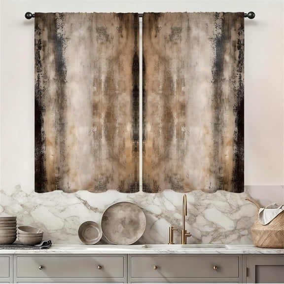 Burnt Brown and Grey Texture Kitchen Curtain 27.5W X 39L Inch 2 Panel Rod Pocket Tan Abstract Modern Rustic Vintage Rust Taupe Bronze Small Short Cafe Tier Window Drapes Bathroom Home Decor