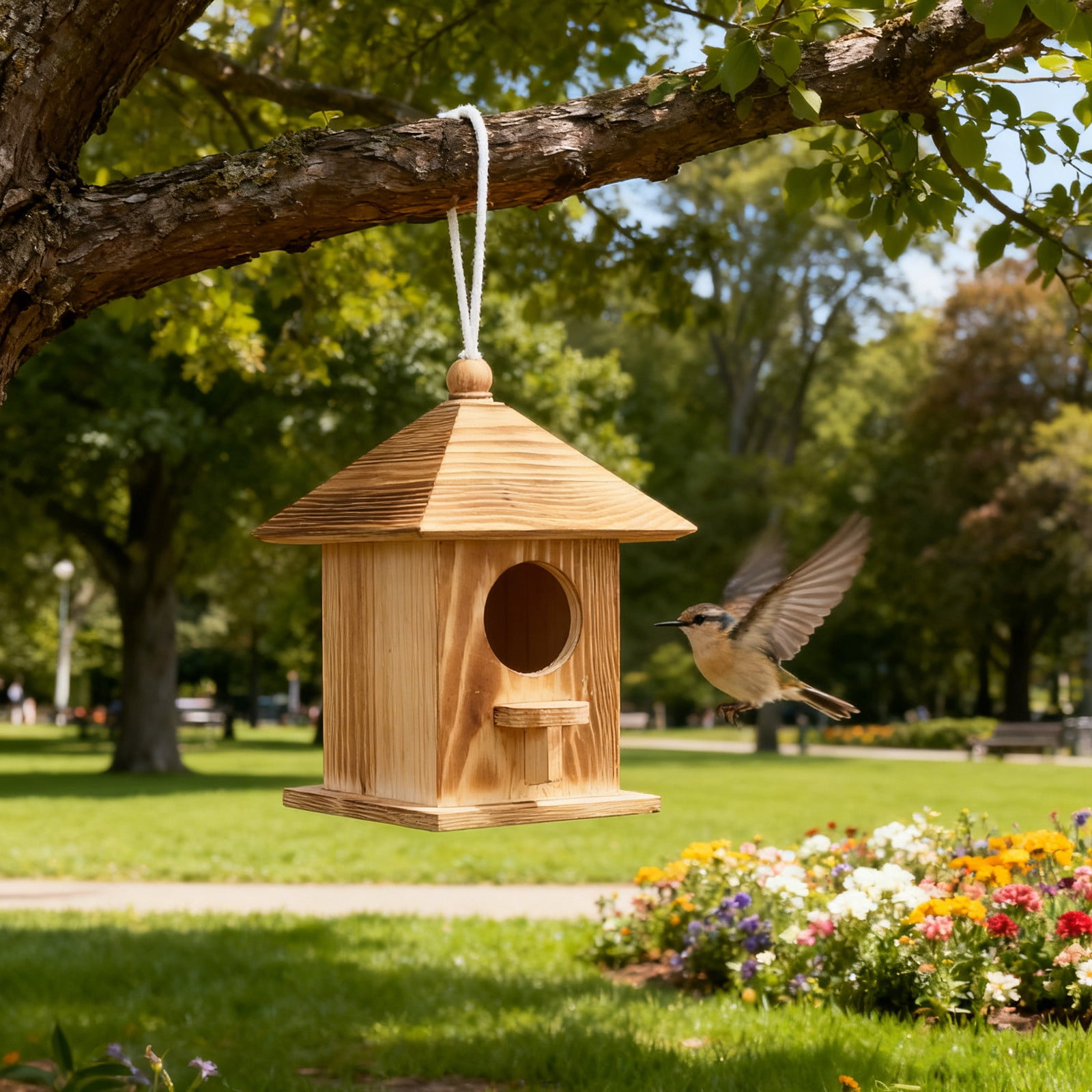 Burnt Finish Rustics Solid Wood Decorative Birds Cage, Wooden Birdhouse