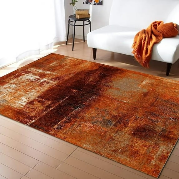 Burnt Old Orange Oil Painting Texture Area Rug, Retro Farmhouse Rustic ...