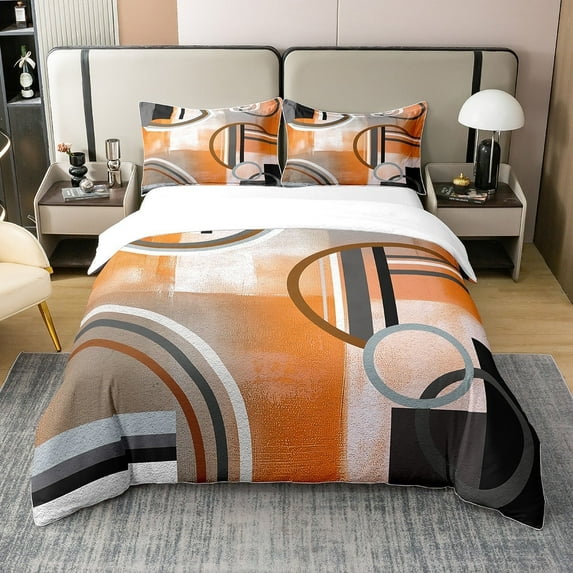 Burnt Orange 100% Cotton Duvet Cover Queen Geometric Black Gray Bedding Set Watercolor Ombre Oil Painting Comforter Cover Contemporary Minimalist Artwork Quilt Cover Bedspread Cover (No Comforter)
