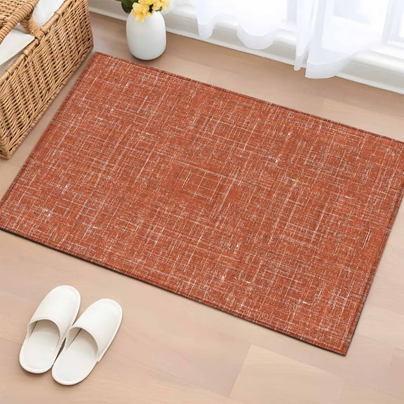 Burnt Orange 2'x3' Rug for Entryway Front Door Kitchen Sink Area, Abstract Modern Farmhouse Solid Color Low Pile Washable Non Slip Rectangle Area Rug
