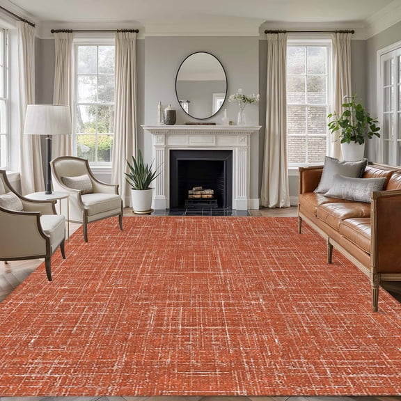 Burnt Orange 8'x10' Large Area Rug for Living Room Sectional Sofa, Abstract Modern Farmhouse Solid Color Washable Non Slip Low Pile Rectangle Area Rug