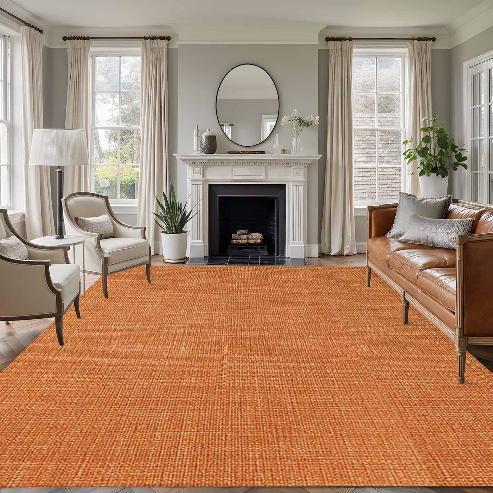 Burnt Orange 8x10 Area Rugs, Farmhouse Burlap Solid Orange Color Modern — free download
