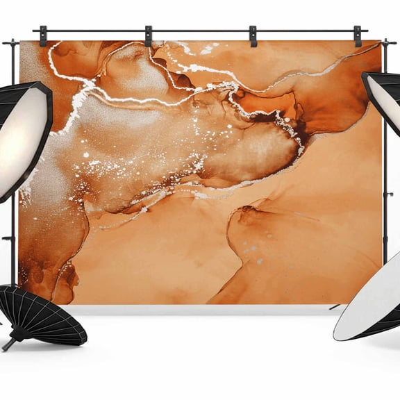Burnt Orange Abstract Backdrop for Photography, Silver Marble Ripples Luxury Fluid Art Photo Backdrop Portrait Background Party Banner Photo Backgrounds for Studio Booth Props, 7x5ft