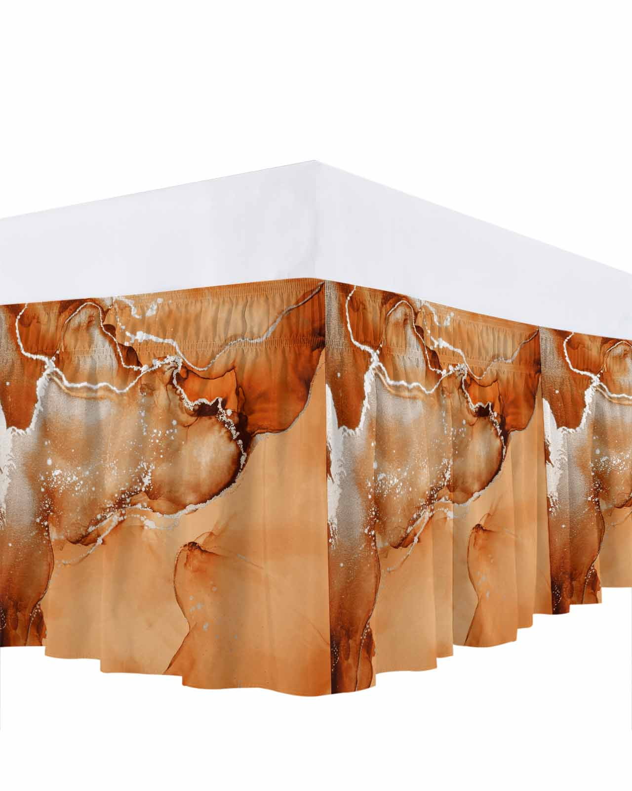 Burnt Orange Abstract Bed Skirt California King Size 18" Drop Silver Marble Ripples Luxury Fluid Art Ruffled Wrap Around Bed Skirts Adjustable Elastic Bedskirt Dust Ruffle for California King Beds