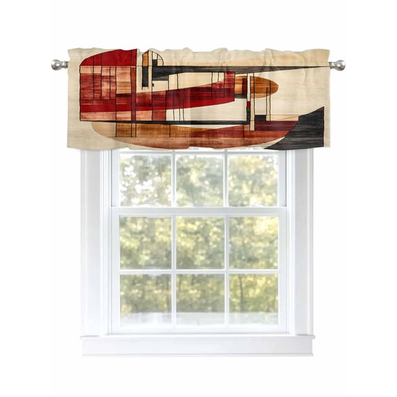 Burnt Orange Abstract Curtain Valances for Windows, Modern Geometric Art Kitchen Valance Window Treatment, Light Filtering Block Curtains for Bathroom/Bedroom/Living Room 42'' x 12''