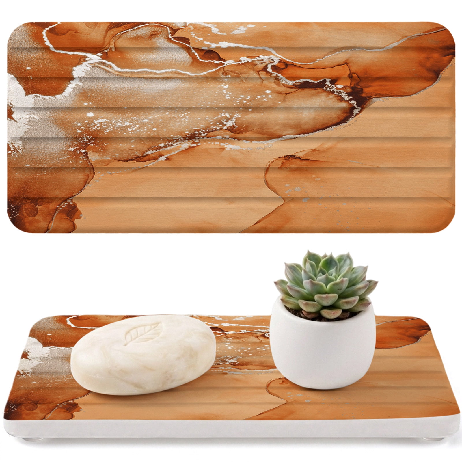 Burnt Orange Abstract Diatomaceous Earth Coasters, Silver Marble ...