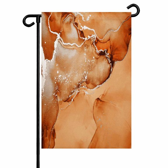 Burnt Orange Abstract Garden Flag 12x18 Inch Silver Marble Ripples Double Sided Small Decorative Garden Flags for Outside, Outdoor Yard Porch Lawn Decoration