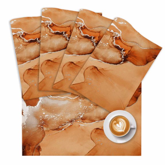 Burnt Orange Abstract Placemats Set of 1 Silver Marble Ripples Luxury Fluid Art Place Mats Washable Table Mats for Party Kitchen Dining Decoration, 13 X 19 Inch