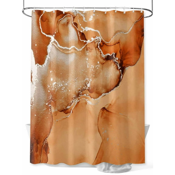 Burnt Orange Abstract Shower Curtain, Silver Marble Ripples Luxury Fluid Art Waterproof Shower Curtain Set with 12 Hooks Lightweight Washable Fabric Shower Curtains for Bathroom 36x72 Inches