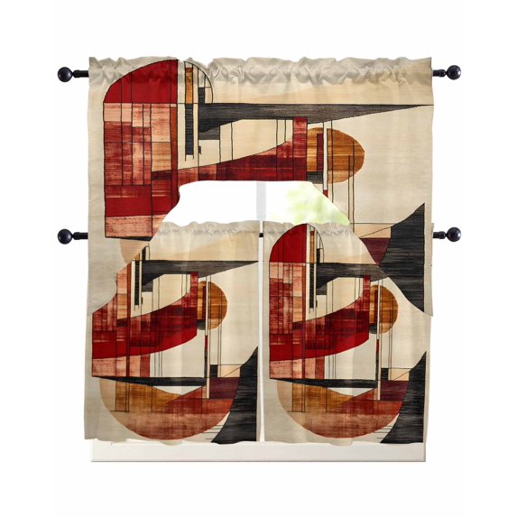 Burnt Orange Abstract Swag Curtains for Living Room/Bedroom Windows, Modern Geometric Art Kitchen Curtains and Valances Set 36 Inch Length, Light Filtering Swags Valance Curtain Panels