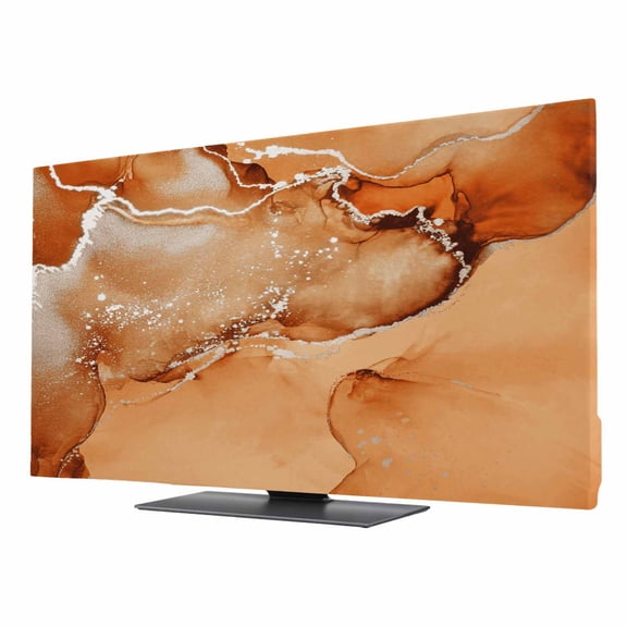 Burnt Orange Abstract TV Dust Cover 24 Inch, Silver Marble Ripples Luxury Fluid Art Computer Monitor Cover Dustproof Stretchable Indoor TV Screen Protector for LED LCD Universal Monitors