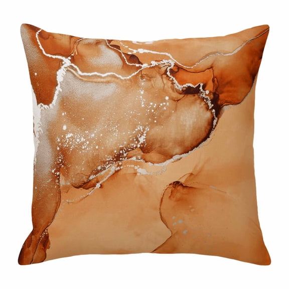 Burnt Orange Abstract Throw Pillow Cover Silver Marble Ripples Cotton Linen Cushion Cover Throw Pillow Case with Invisible Zipper for Couch Sofa Bed Chair Car 16x16 Inch