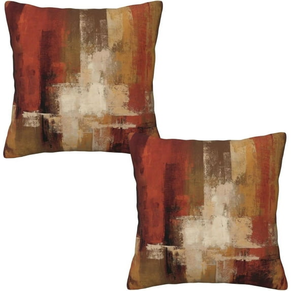 Burnt Orange Abstract Throw Pillow Covers 18 X 18 Inch Set of 2 Rust Art Painting Decorative Pillow Cases Cushion Covers for Sofa Couch Car Bedroom Home Decor