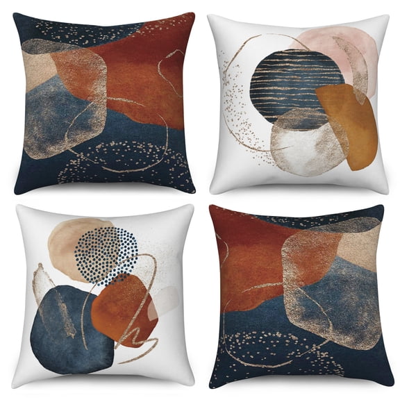 Burnt Orange Abstract Throw Pillow Covers 18"x18" Set of 4 Mid Century Modern Pillow Covers Geometric Minimalist Decor for Couch Home Decor