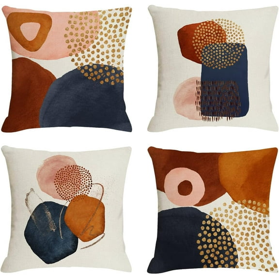 Burnt Orange Abstract Throw Pillow Covers 18x18 Set of 4 Mid Century Modern Pillow Covers Geometric Minimalist Decor for Couch Home Decor