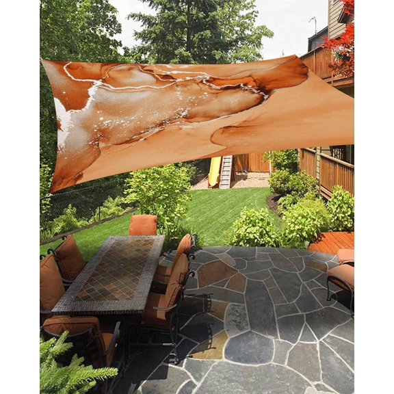 Burnt Orange Abstract Waterproof Sun Shade Sail Silver Marble Ripples Luxury Fluid Art Outdoor Patio Sun Shades Canopy UV Block Waterproof Sunshade for Garden Backyard Deck Pergola 8x10 Ft