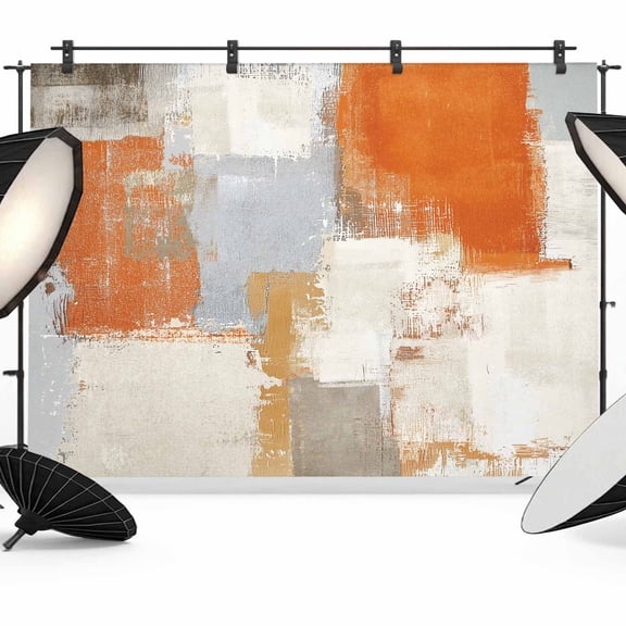 Burnt Orange Backdrop for Photoshoot,Photography Photo Studio Background Wall Backdrop,Modern Geometric Grey Oil Painting Abstract Back Drop Banner Panel for Portraits Wedding Live Streaming 12x8Ft