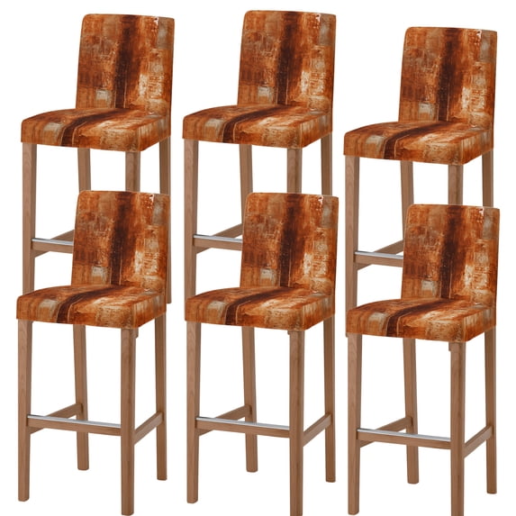 Burnt Orange Bar Stool Cover Set of 6, Oil Painting Modern Abstract Art Vintage Stretch Bar Chair Cover, Removable Washable Pub Counter Stool Chair Slipcover for Kitchen Dining Room Pub Cafe