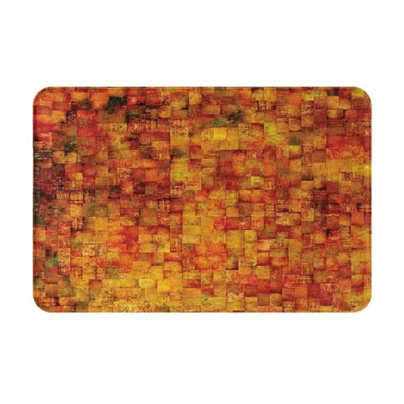 Burnt Orange Bath Mat, Vintage Mosaic Background Quadratic Little Geometric Squares Faded Print, Bathroom Decor Mat, 23.6 X 15.7in