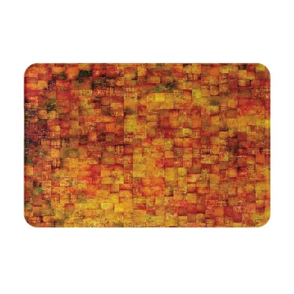 Burnt Orange Bath Mat, Vintage Mosaic Background Quadratic Little Geometric Squares Faded Print, Bathroom Decor Mat, 23.6 X 15.7in