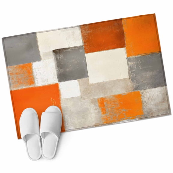Burnt Orange Bathroom Mat 2x3 FT, Non Slip Small Kitchen Mat, Grey Modern Abstract Art Oil Painting Geometric Washable Soft Backed Front Door Throw Rug Indoor Outdoor Doormat for Entryway Sink
