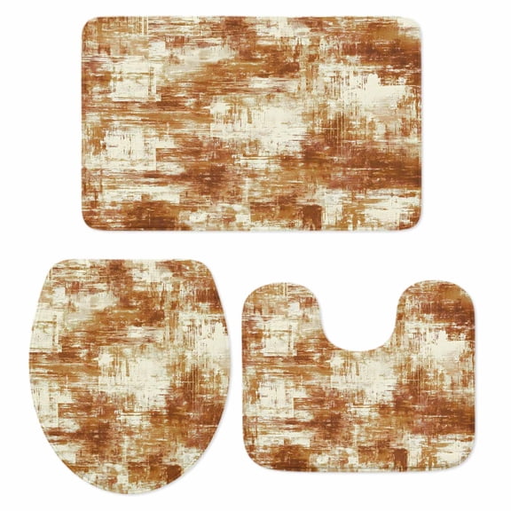 Burnt Orange Bathroom Rugs Set Modern Abstract Gradient Orange Geometric Texture Non Slip Absorbent Soft Bath Mats 3 Piece Set with Bathroom Rug, U-Shaped Floor Mat, Toilet Seat Cover Large Size