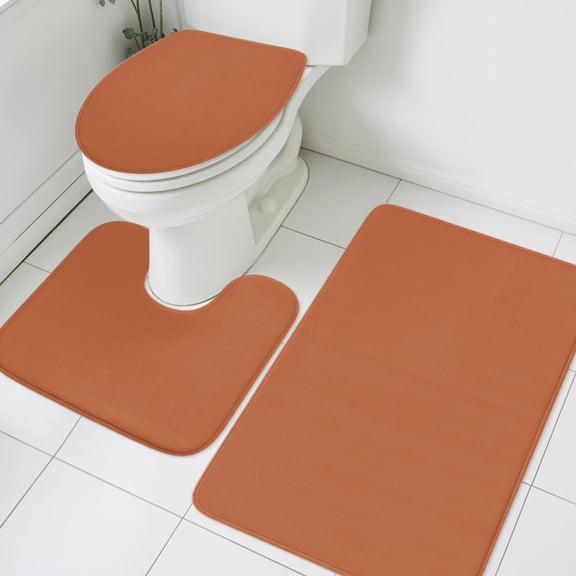 Burnt Orange Bathroom Rugs Set Modern Solid Color Non Slip Absorbent Soft Bath Mats 3 Piece Set with Bathroom Rug, U-Shaped Floor Mat, Toilet Seat Cover Large Size