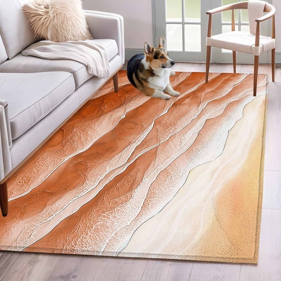 Burnt Orange Beach Coastal Area Rugs 3'x5', Small Throw Rugs for Living Room Bedroom, Summer Nautical Seaside Ocean Ombre Indoor Outdoor Rug Non-Slip Low Pile Carpet Runner Reversible Floor Mats