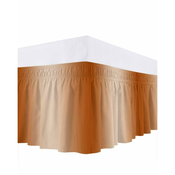 Burnt Orange Bed Skirt King Size 18" Drop Ombre Solid Color Gradient Modern Art Ruffled Wrap Around Bed Skirts Adjustable Elastic Bedskirt Dust Ruffle for King Size Bed