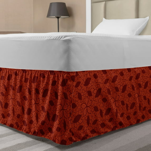 Burnt Orange Bed Skirt, Leafage Pattern with Victorian Lace Design Inspired Flower Petals, Elastic Bedskirt Dust Ruffle Wrap Around for Bedding Decor, 4 Sizes, Burnt Orange Burgundy, by Ambesonne