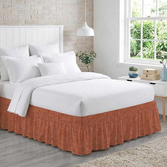 Burnt Orange Bed Skirt Queen Size 16 Inch Drop, Abstract Modern Farmhouse Solid Color Adjustable Elastic Dust Ruffles Bedskirt for Queen Bed Wrap Around Pleated Mattress Frame Cover