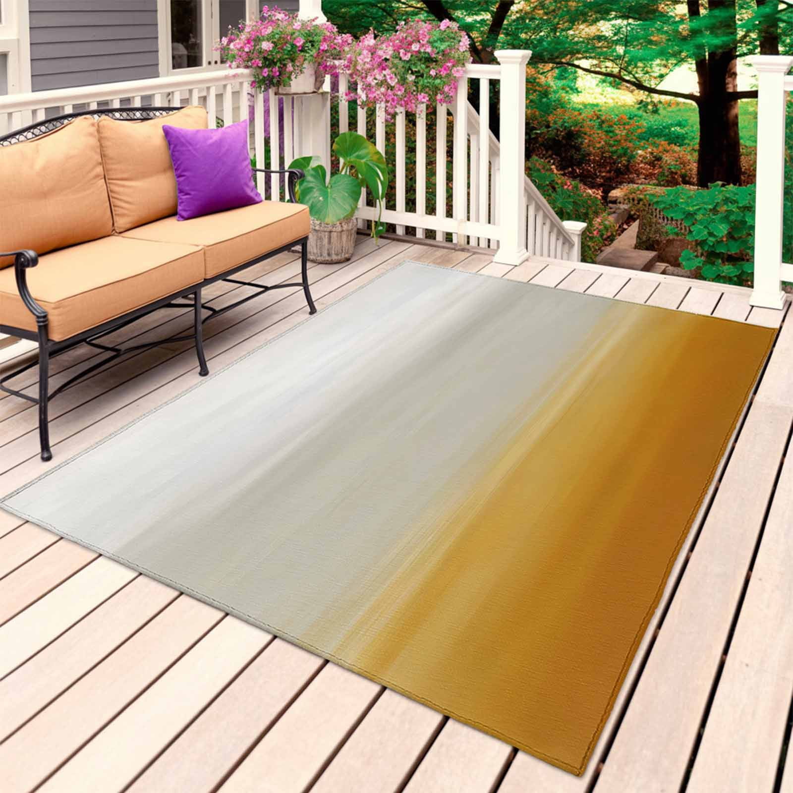 Burnt Orange Beige Ombre Outdoor Rug 5x7 Ft, Non Slip Washable Area Rug ...