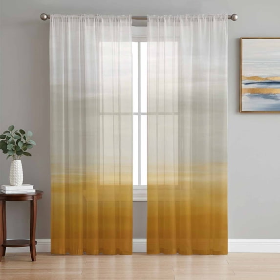 Burnt Orange Beige Ombre Sheer Curtains 108 Inch Length 2 Panels for Living Room, Modern Abstract Art Texture Voile Kitchen Curtain Set, Luxury Privacy Drapes Window Treatment for Bedroom