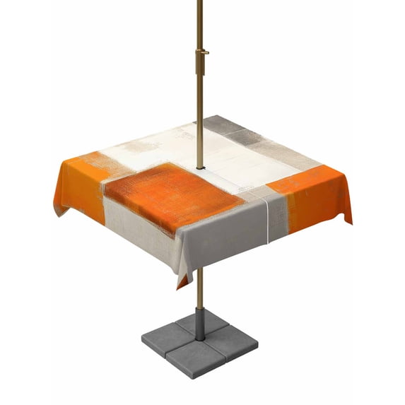 Burnt Orange Beige Outdoor Tablecloth with Umbrella Hole, Abstract Modern Oil Painting Geometric Spillproof Waterproof Outdoor Table Cover, Patio Tablecloths for Party/Garden/Picnic, Square 54"x54"