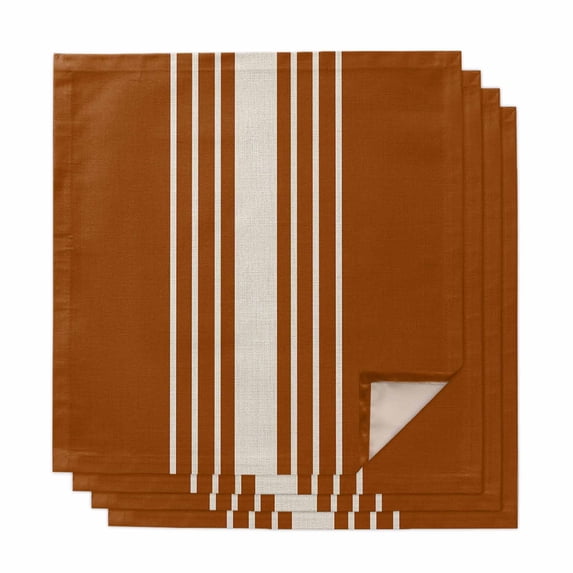 Burnt Orange Beige Striped Cloth Napkins, Modern Farmhouse Retro Lines Washable and Reusable Dinner Napkins Set of 4, Table Napkin for Kitchen Party Birthday Wedding Hotel Housewarming 20"x20"