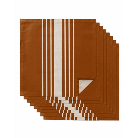 Burnt Orange Beige Striped Cloth Napkins Set of 8 Reusable Dinner Napkins, Modern Farmhouse Retro Lines Cocktail Napkin Washable Table Napkins for Wedding/Holiday Party/Baby Shower 20"x20"