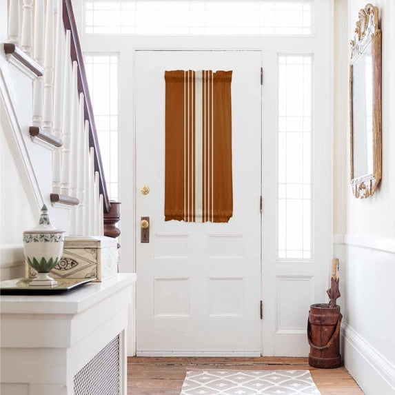 Burnt Orange Beige Striped Door Curtains for Door Window, French Sidelight Front Back Door Curtains With Tieback, Modern Farmhouse Retro Lines Kitchen Rod Pocket Drapes Panel, 25"x40"